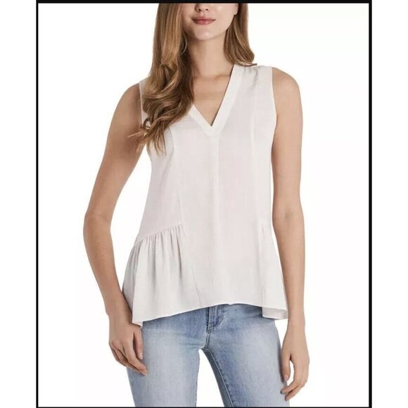 Vince Camuto White V Neck Sleeveless Peplum Ruffle Pullover Top Size Small - Picture 1 of 10